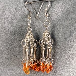 Orange Beaded Silver Tone Earrings